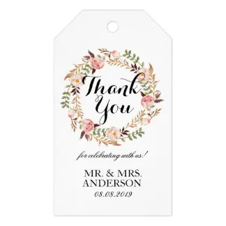 

2x3.5" "Thank You" Elegant Floral Wreath Wedding Favor Gift Tags