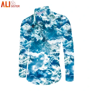 

Alisister Cloud Print 3d Shirts Mens Spring Long Sleeve Shirt Male Floral Social Masculina Button Down Holiday Hawaiian Beach