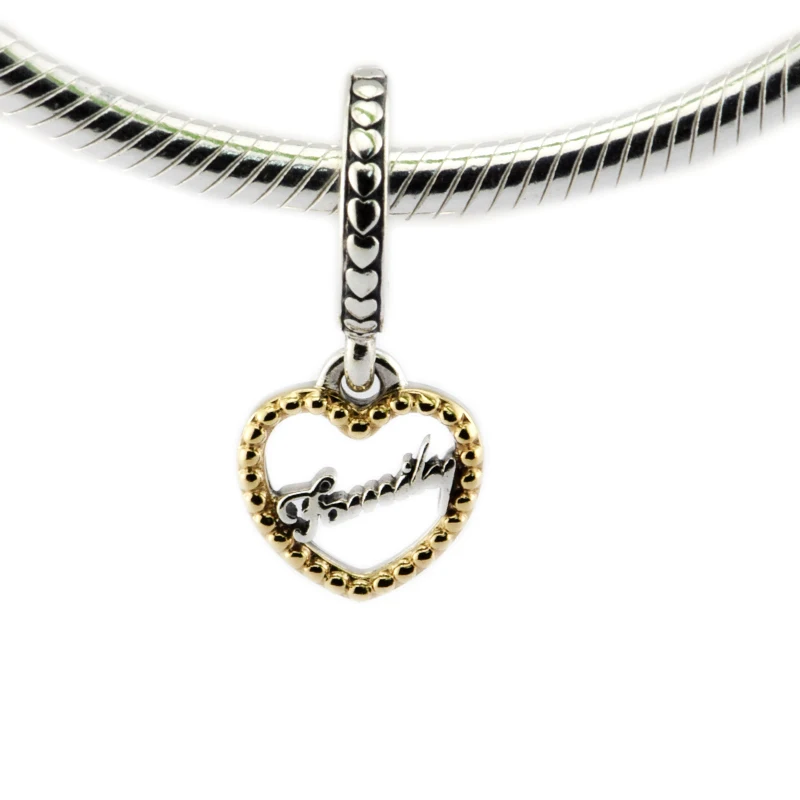 

Pandulaso Loving Family Dangle Heart Beads for jewelry making Fit woman DIY charms Bracelet & Bangle sterling silver charm