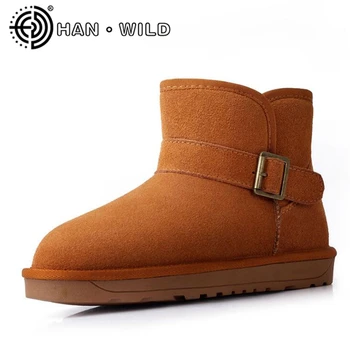 

Winter Genuine Lether Women Snow Ankle Boots Buckle Strap Solid Color Platform Shoes Cow Leather Australia Women Snow Boots