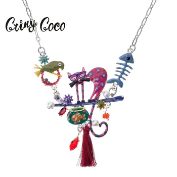 

Cring Coco 2019 Cute Cat Necklace for Women Fashion Enamel Crystal Bird Animal Choker Necklaces Alloy Tassels Jewelry Christmas
