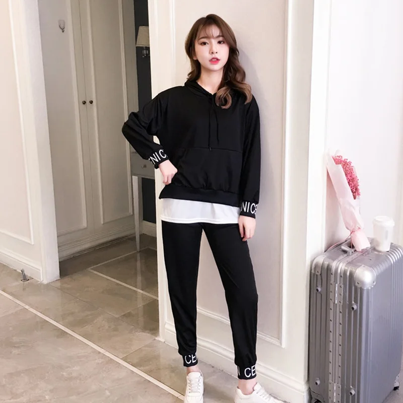 

Tracksuit 2pcs Women Letter Printed Sets Hoodies Long Sleeve Split Sweatshirt Pullover+Pants Fashion Casual 2pcs Women Clothing