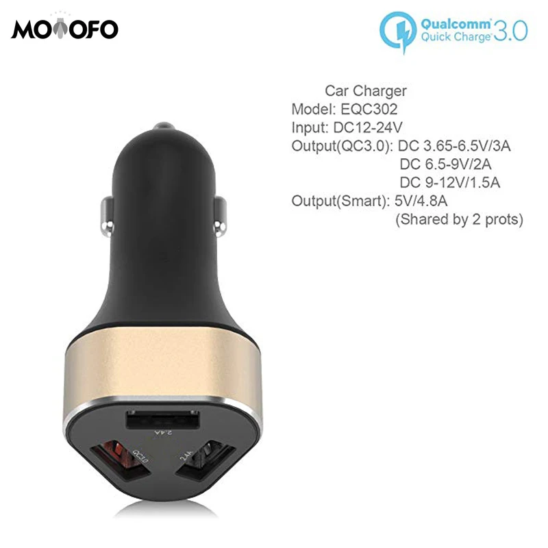 42W car charger Fast charging 3.0 car charger adapter 3 port, 5V / 2.4A smart recognition Apple android phone tablet