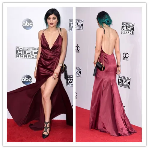 Celebrity Red Carpet Dress V Neck Spaghetti Straps Kylie Jenner