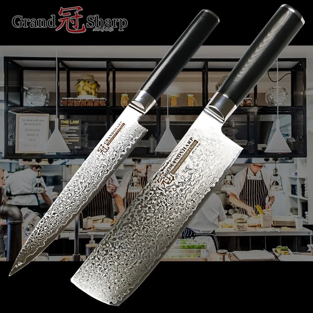 Kitchen Knife Set Nakiri Utility Knife Vg10 Japanese Damascus Kitchen