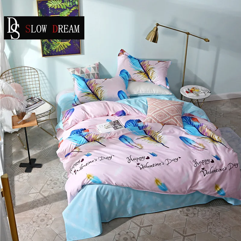 

SLOWDREAM Bedding Set Nordic Comforter Double Euro Flat Sheet Valentine Day Bedspread Duvet Cover Adult Queen King Bed Linen Set