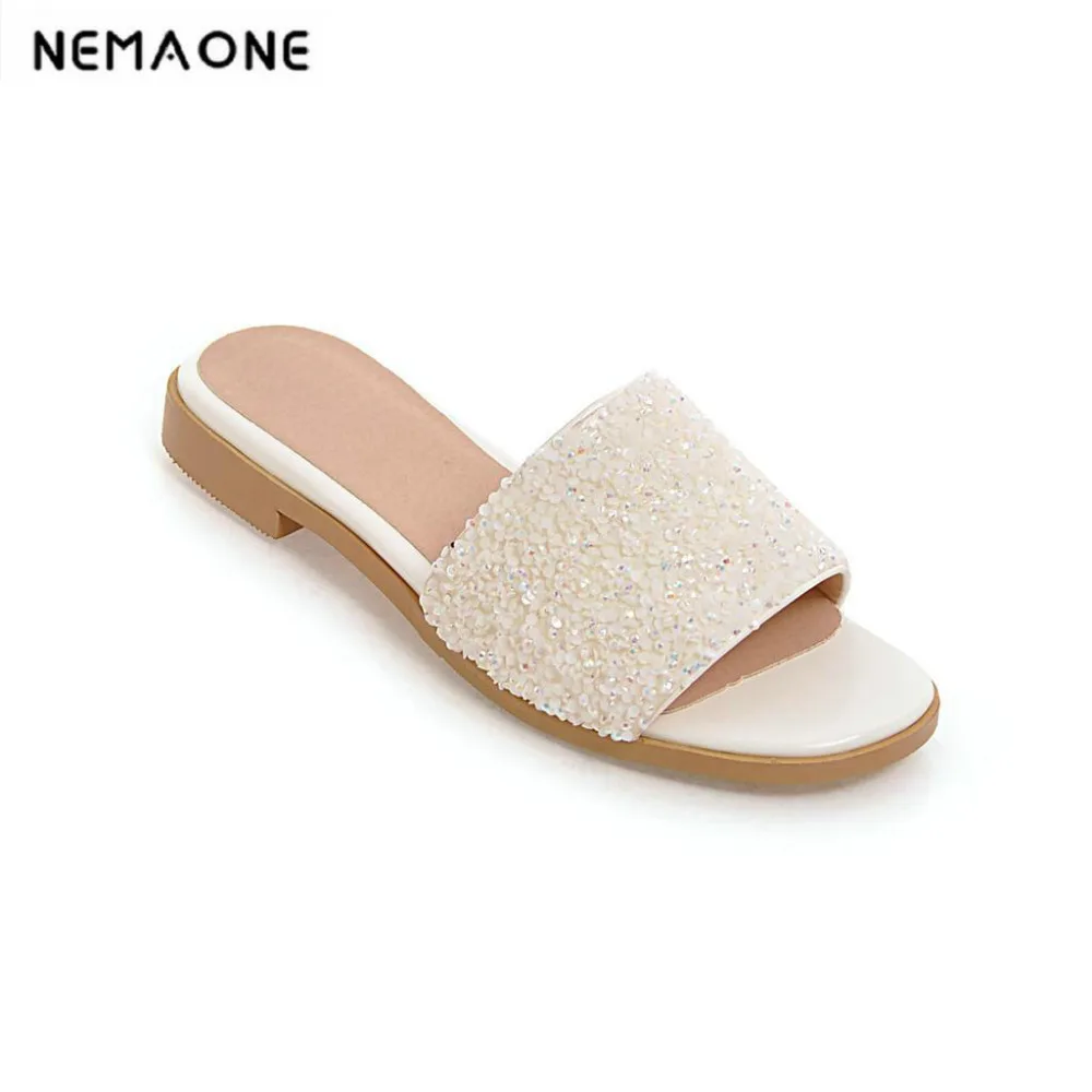 

New summer shoes women flat sandals women shiny rhinestone women slippers sweet women sandals