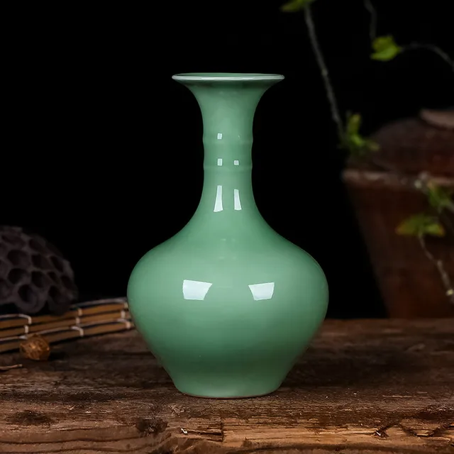 Chinese Vintage Jingdezhen Decorative Fine Porcelain Jade Vases High Temperature Green Glazed Ceramic Flower Vase Creative Gifts 5
