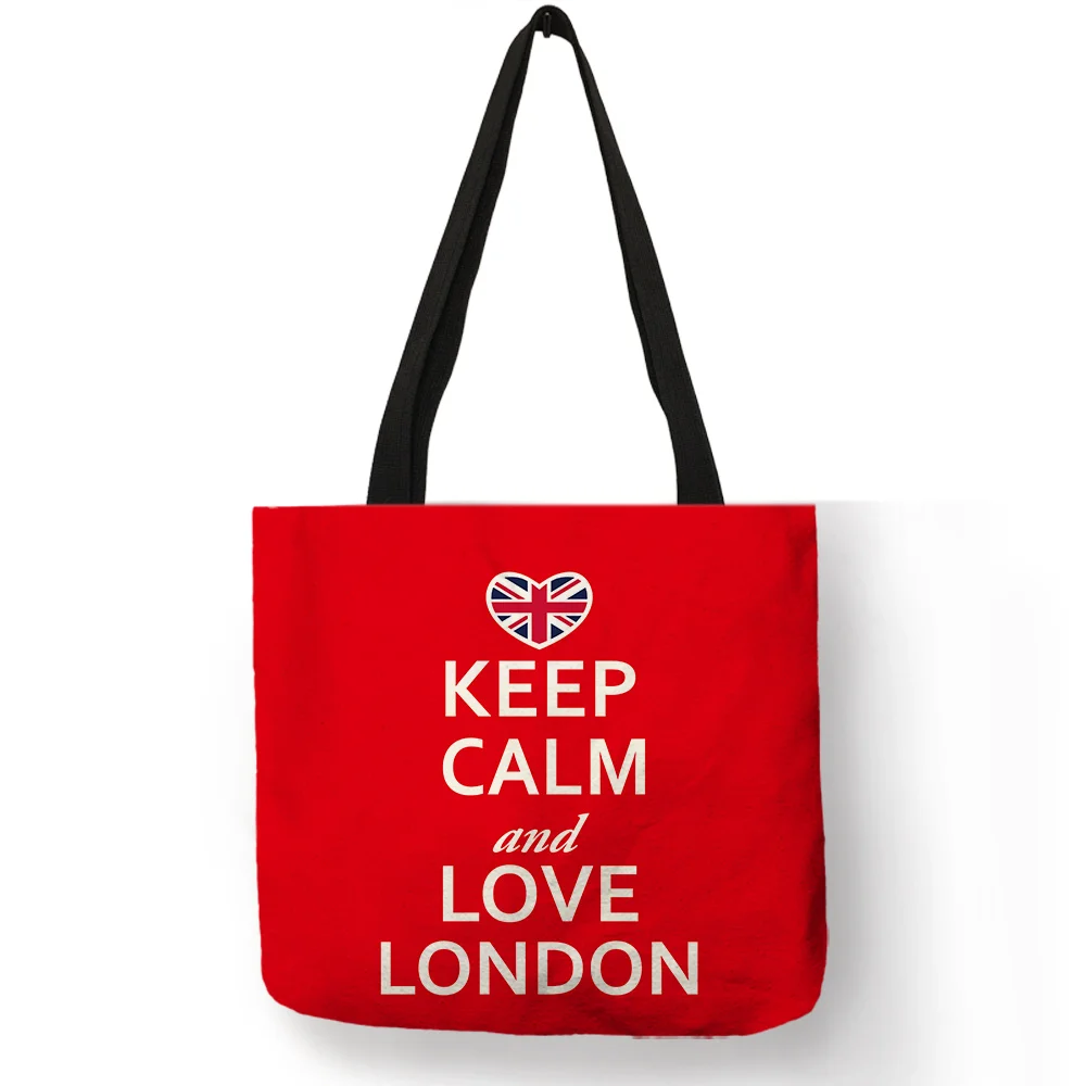 Bright Red Color Handmade Tote Bag Letter London Moscow Printed Handbag Good Quality Linen Folding Travel Picnic Outdoor Package