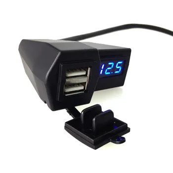 

1Piece 5V 3.1A Car Motorcycle 2 in 1 Dual USB Port Phone Charger and Blue Led Voltmeter With Waterproof Cover 2USB Charger