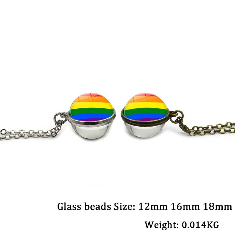 Радуга, гей, подвеска-Прайд, 16 мм, двухсторонний стеклянный шар, кулон, ЛГБТ, ювелирные изделия, винтажная бронзовая цепочка, ожерелье для женщин, подарки