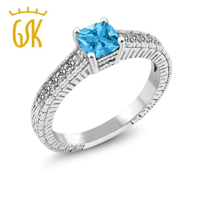 Gemstoneking 097 Ct Księżniczka Niebieski Topaz Naturalny Biały