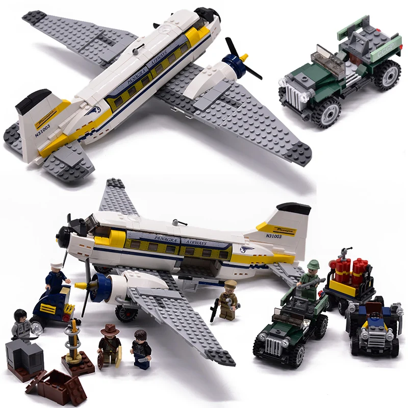 

Lepin Indiana Jones Peril in Peru Plane Truck Building Blocks Mini Bricks Figures Movie DIY Toys compatible legoing 7683 7628