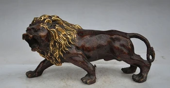 

12"chinese fengshui bronze gilt animal roar lion king beast statue art Sculpture