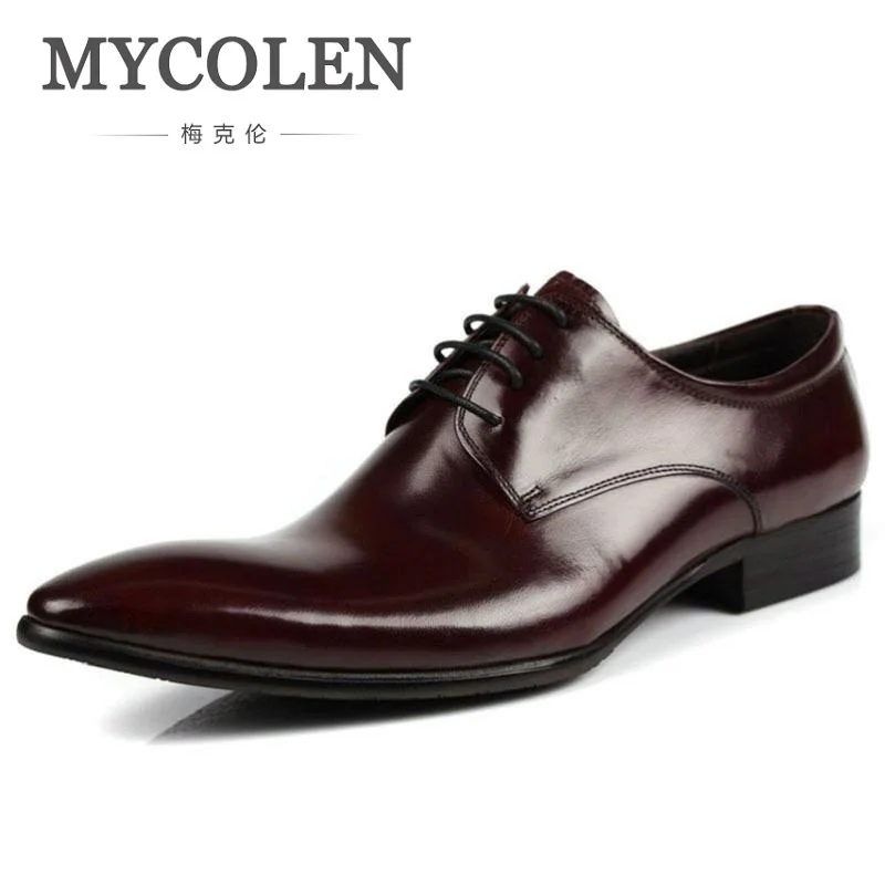 

MYCOLEN Formal Mens Dress Shoes 2018 New Genuine Leather Brown Wedding Italian Fashion Male Shoes Black Zapatillas Hombre