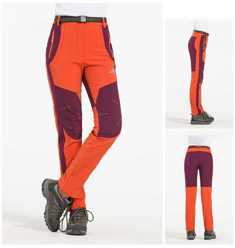 Зимние теплые велосипедные штаны, водонепроницаемые дышащие штаны для горной дороги, велосипедные брюки, ветрозащитные мягкие спортивные штаны для альпинизма - Цвет: Orange Women