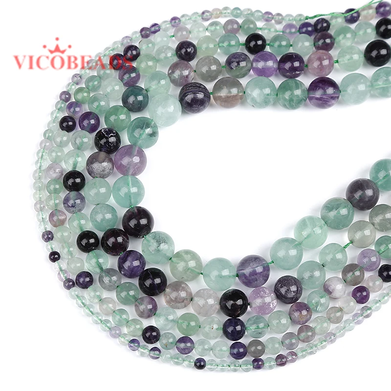 

Natural Stone Colorful Fluorite Round Loose Beads 15" Strand 4 6 8 10MM Pick Size For Jewelry Making