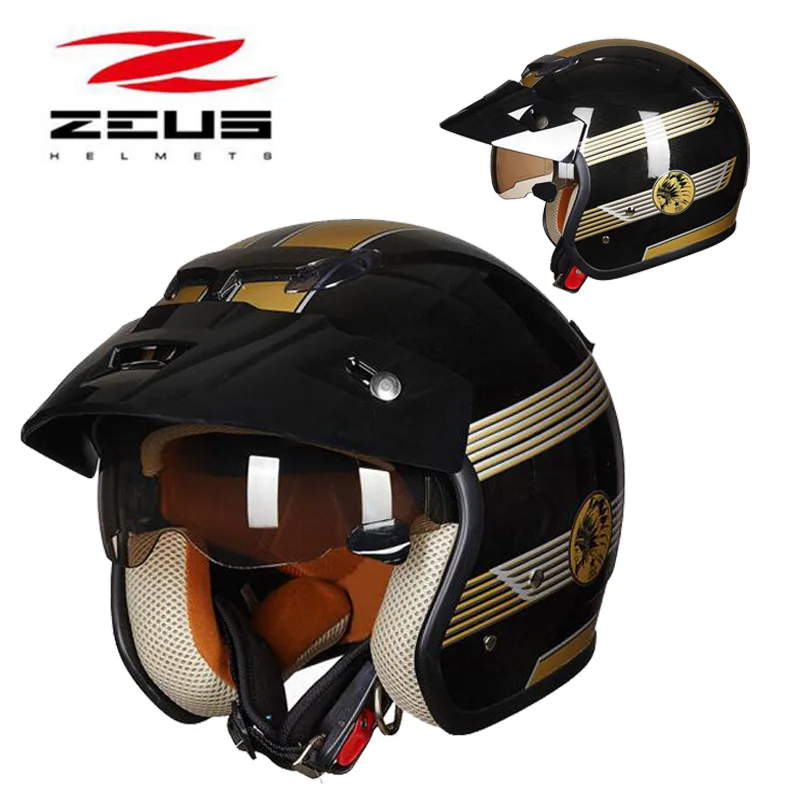 2019 Winter New ZEUS Safety protection Half Face Motorcycle Helmet ZS-381c ABS Prince Retro Motorbike Helmets Built-in lens