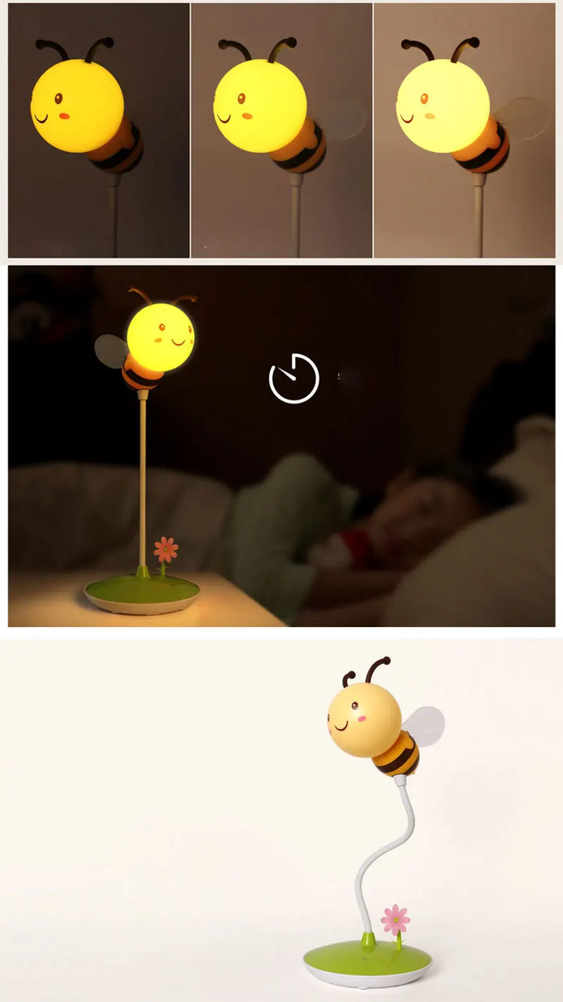 Creative USB LED Bee Night Lamp Charging Touch Dimming Table Lamp  Baby Children Sleeping Bedroom Night Light Home Decorated