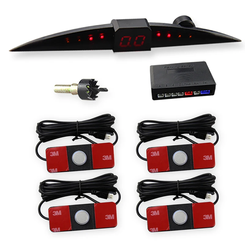 Original Flat Parking Sensor Kit with 4 Pcs Reversing Radar Sensors with Slim LED Monitor Car