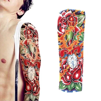 

Full Flower Arm Tattoo Sticker Fish Lotus Temporary Body paint Water Transfer Fake Tatoo Sleeve 1PCS