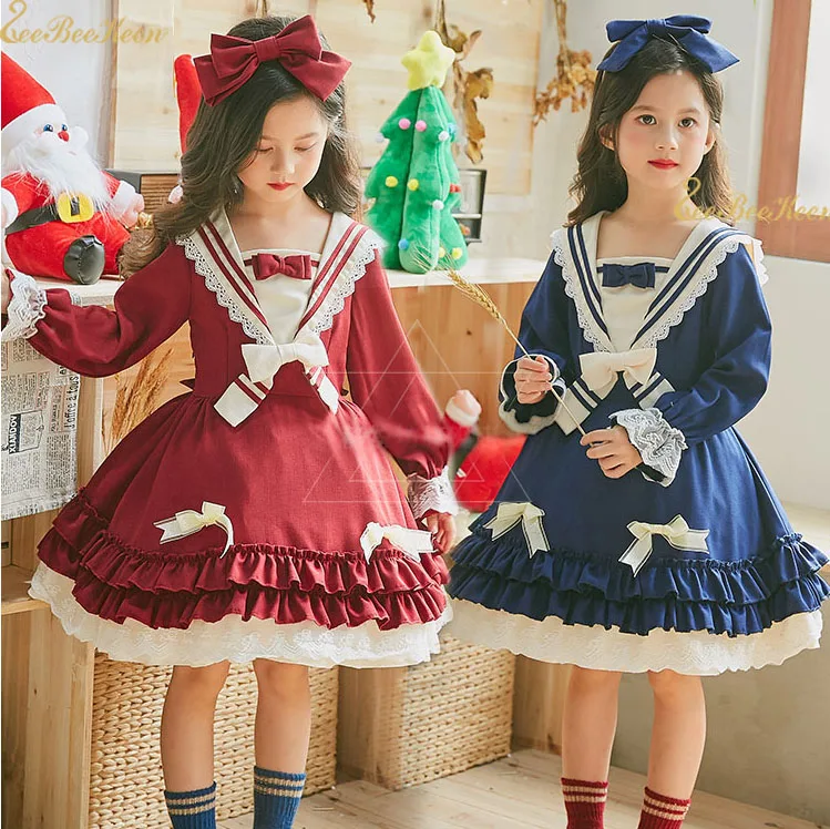 

Girls Christmas Halloween cosplay Dress Holiday Party Dress Anime Sweet Lolita Cosplay Costume Blue/red baby Spanish court Dress