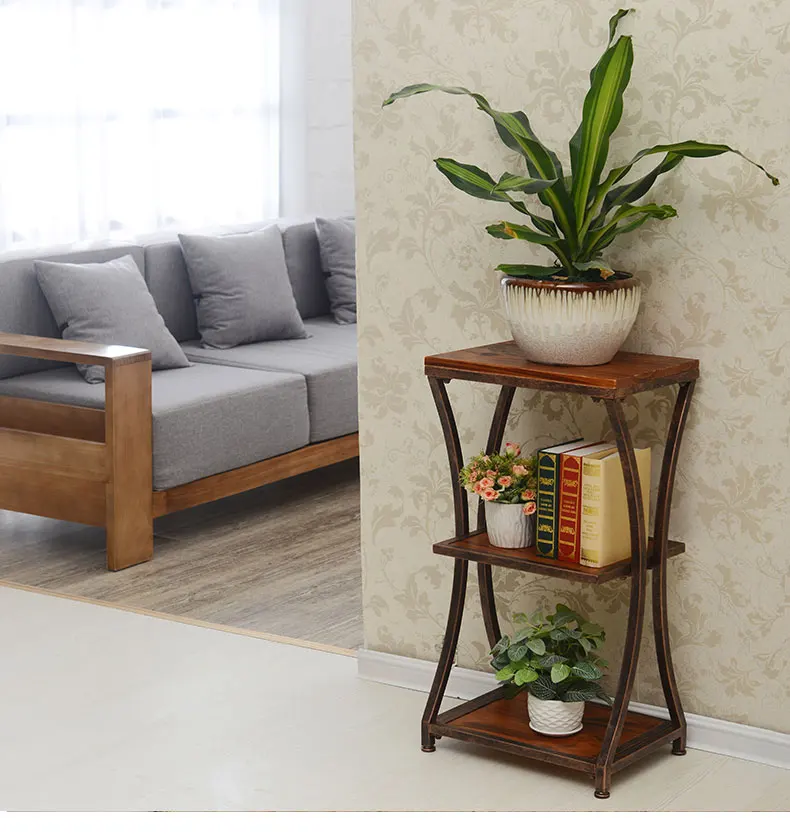 Chang Sheng retro iron wood edge a few corner sofa table coffee table living room multilayer telephone cabinet shelf.
