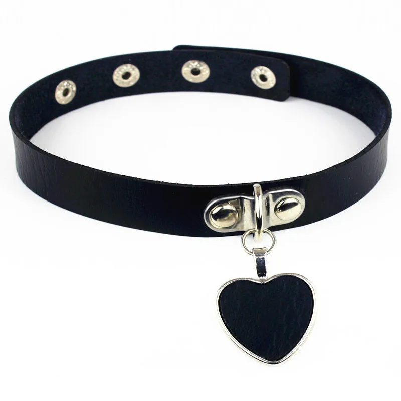 

Big Charm Female Choker Stainless Steel Heart Chokers Necklaces Colorful Leather Buckle Belt Trendy Jewelry for Women Men Colar