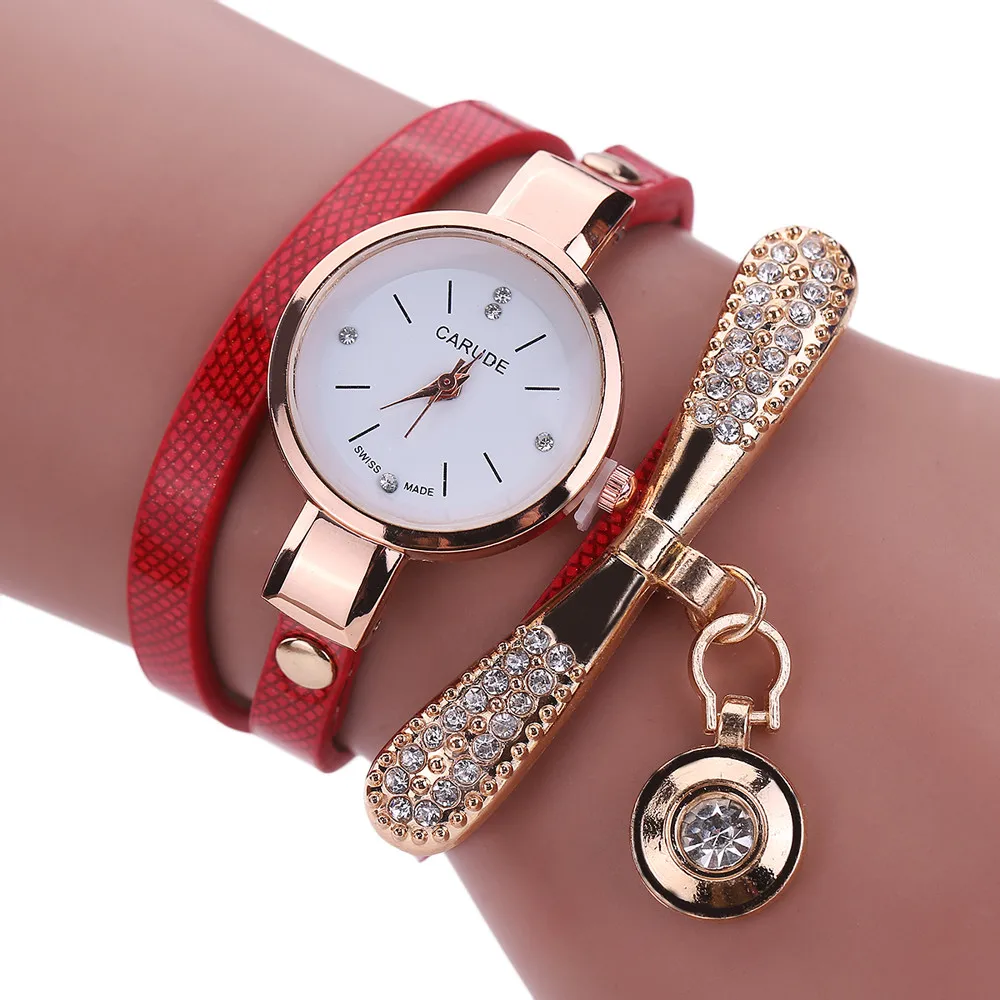 Мода, женские кожаные Стразы, аналоговые кварцевые наручные часы, женские часы-браслет, женские часы, стальные часы,, часы#15