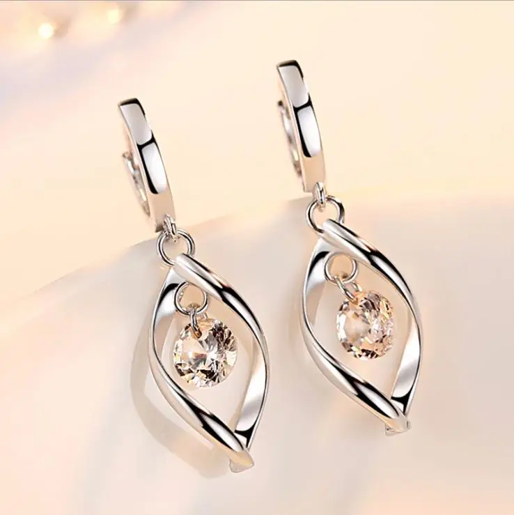 Модные 925 Серебряные Роскошные серьги-гвоздики с кристаллами, стиль, серьги для женщин и девушек, ювелирное изделие, подарок 3Y437