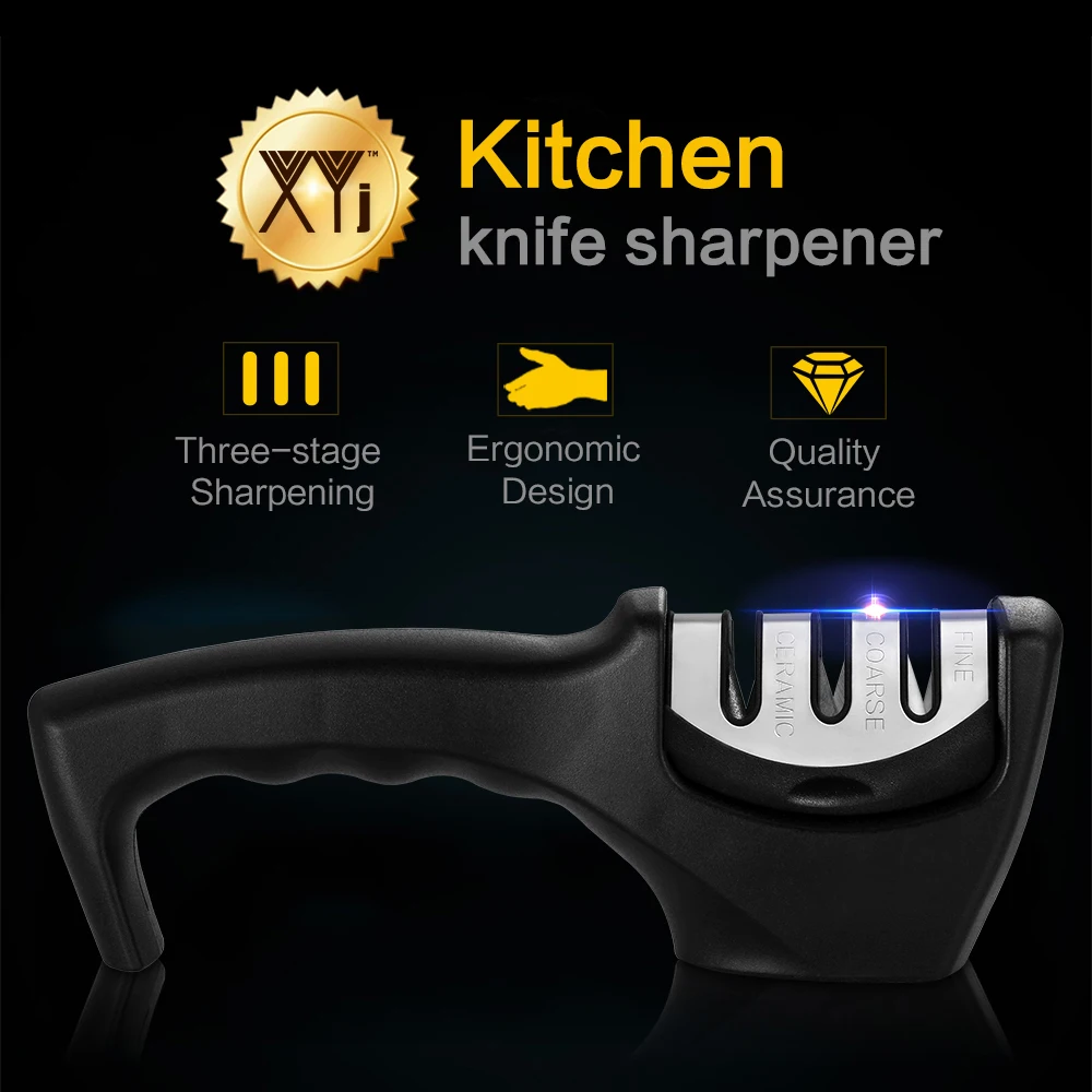 

XYj Stainless Steel Knife Sharpener 3 in 1 Sharpening Tools Comfortable Ergonomically Design Handle Household Accessories