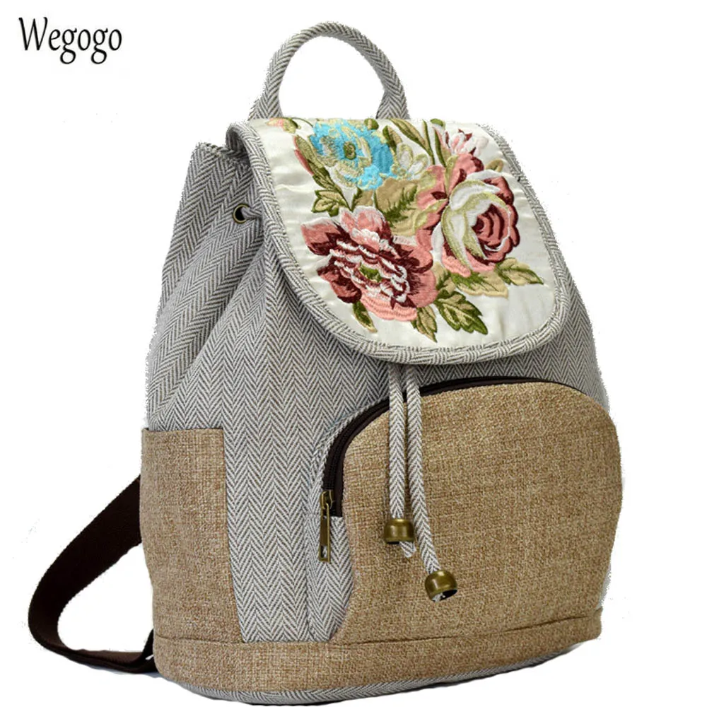 Vintage Women Backpack Floral Embroidered Backpack Canvas Shoulder Bag