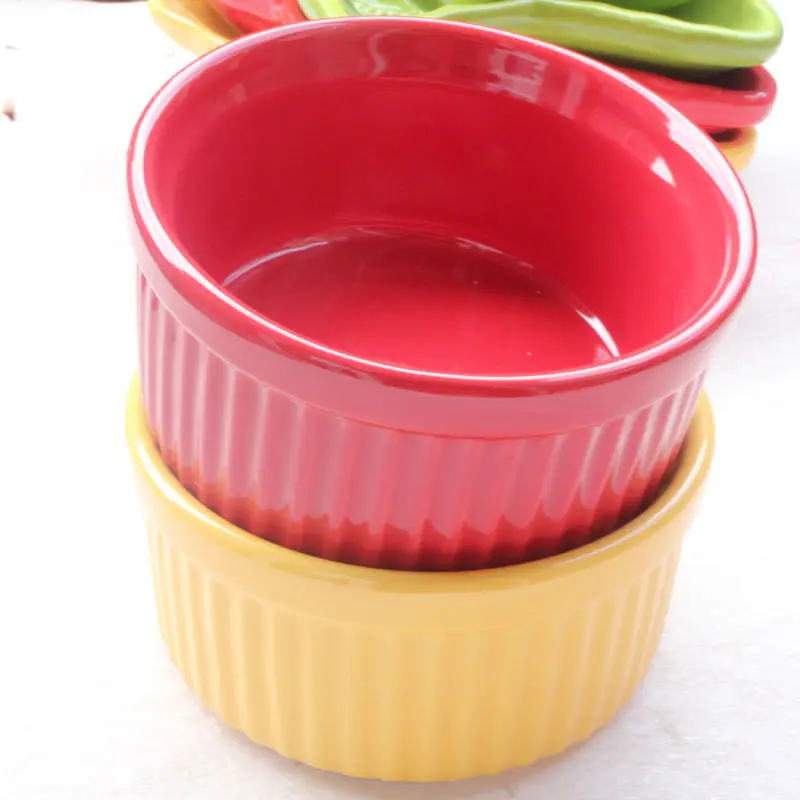 Colored Glaze Ceramic Pudding Bowl Small Cake Baker Bowl Oven Safein