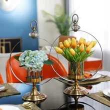 Европа креативные металлические стеклянные цветы ваза украшение для дома ремесла украшения комнаты предметы гостиной подсвечник ваза классические орнаменты подарки