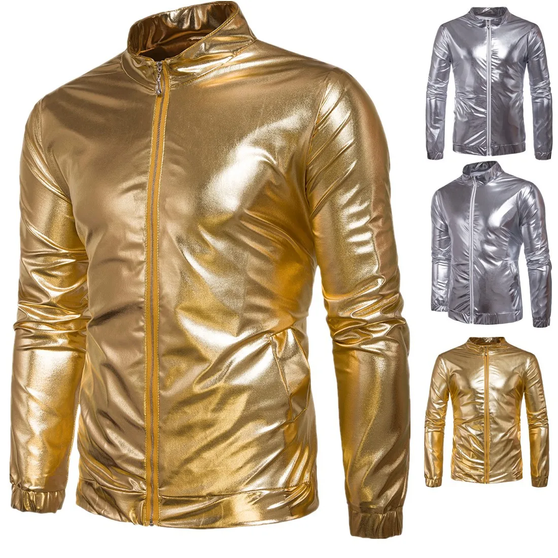 Новые осенние куртки Для мужчин Роскошные блестящая куртка мода ночной клуб Костюмы сверкающие Серебряные; золотые куртка рокабилли Для
