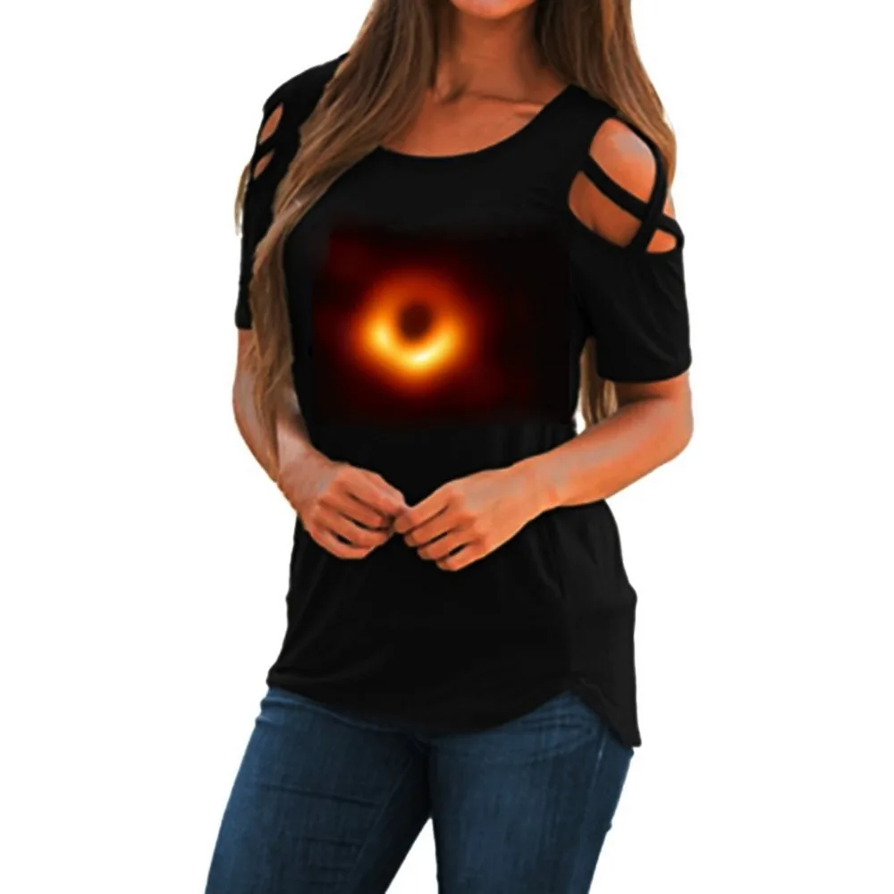 

summer 2019 casual dresses Women Summer Short Hole Glowing Eyes Cold Shoulder T-Shirt Tops Blouses hamile elbise ropa embarazada