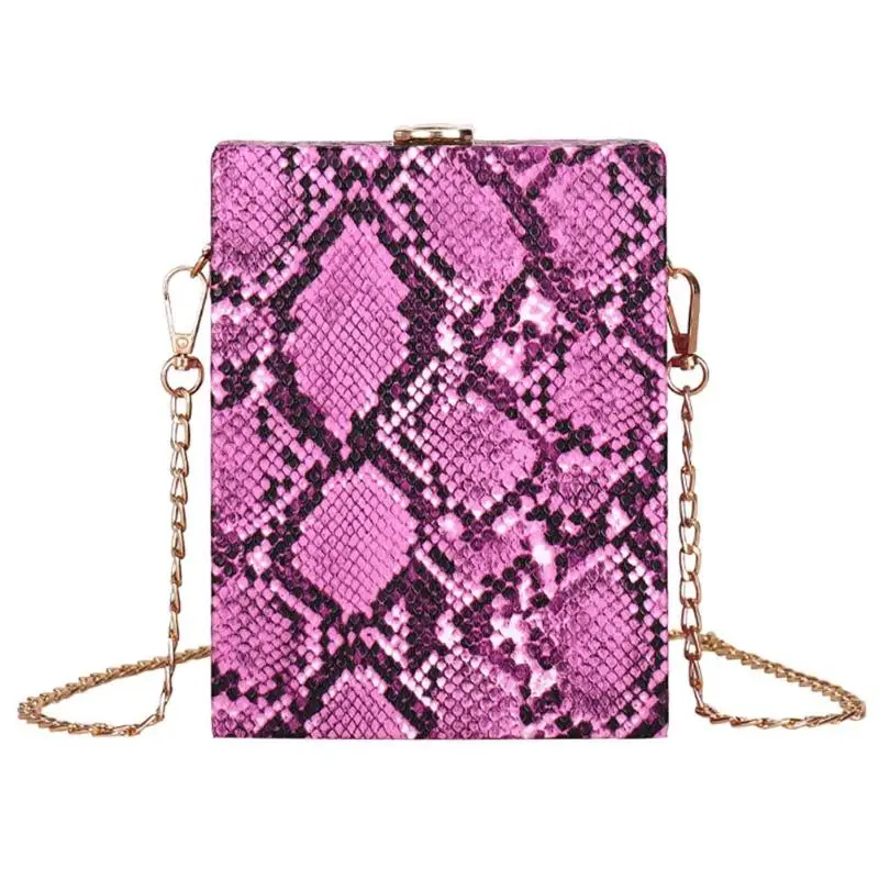 Женская модная маленькая сумка через плечо со змеиным принтом, Женская Повседневная сумка-мессенджер из искусственной кожи, женская сумка на цепочке, сумки через плечо - Color: Hot Pink