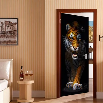

Ferocious Tiger Door Mural Wallpaper Living Room Bedroom Door Creative DIY Decorative PVC Self-adhesive Waterproof Sticker Paper