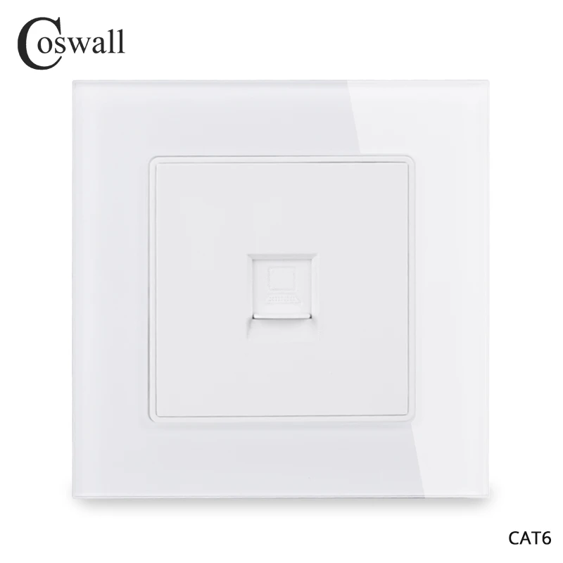 

Coswall Crystal Glass Panel 1 Gang RJ45 Internet Jack CAT6 Connector Computer Outlet Wall Data Socket