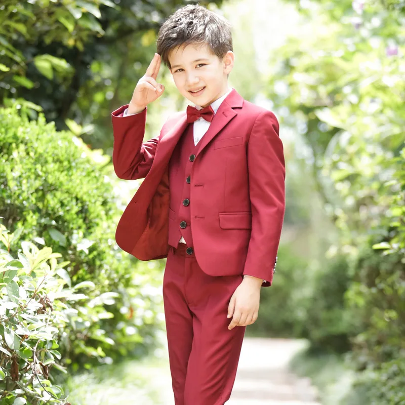Boys Blazer Suit Kids England Style Boys Formal Vest Blazer Suit Children Graduation 5Pcs Clothes Sets Boys Wedding Suit H179 england style slim fit suit black size l