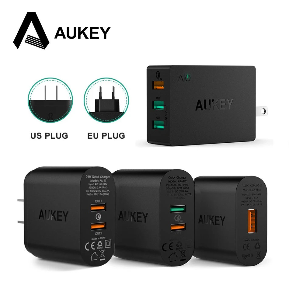 Aukey QC 2.0 универсальный usb быстрое зарядное устройство Quick Charge путешествия зарядки