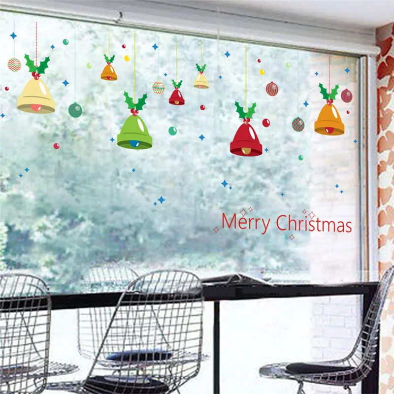 

Merry Christmas Bells Wall Stickers Living Room Shop Glass Decoration Diy Home Decals Festival Xmas Mural Art