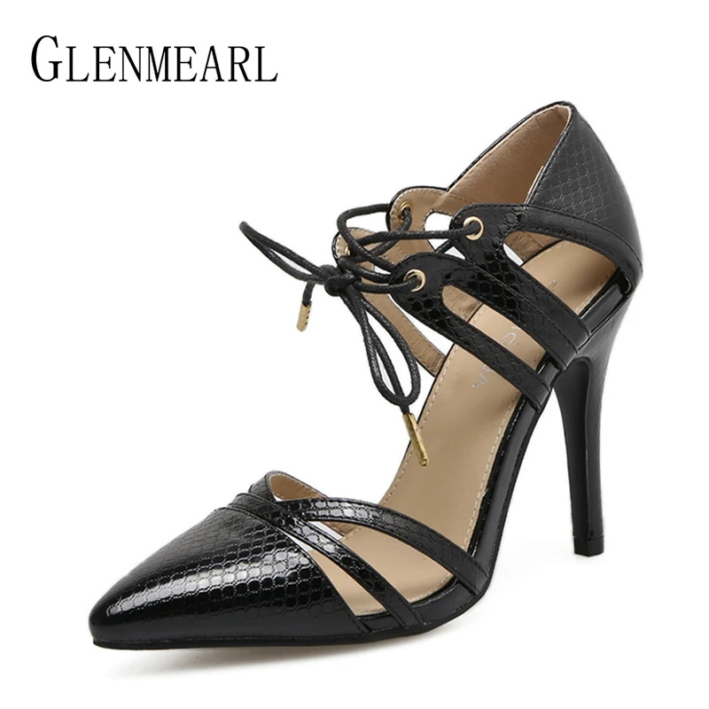 

Women Pumps Genuine Leather Wedding High Heels Shoes Brand Party Dress Thin Heels Shoes Plus Size Pointed Toe Single Shoes DE