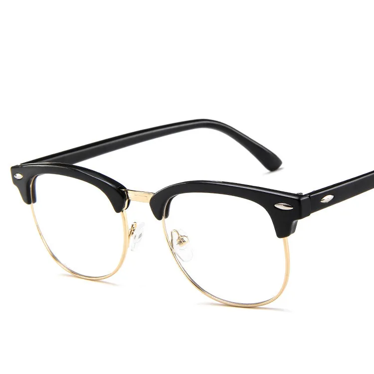Higodoy, металлическая полуоправа, женские прозрачные круглые очки, оправа, прозрачные однотонные мужские очки Oculos De Grau - Цвет оправы: bright black gold