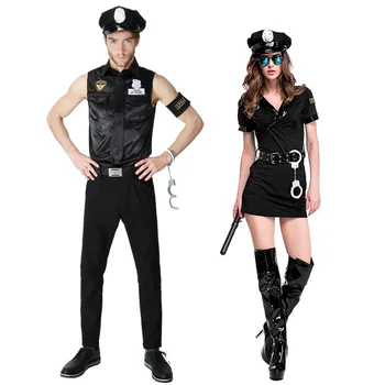 

New Lovers' Night Club Pole Dance Suit Stage Performance Costumes Sexy Halloween Policewoman Policeman Uniform BlackL18910175