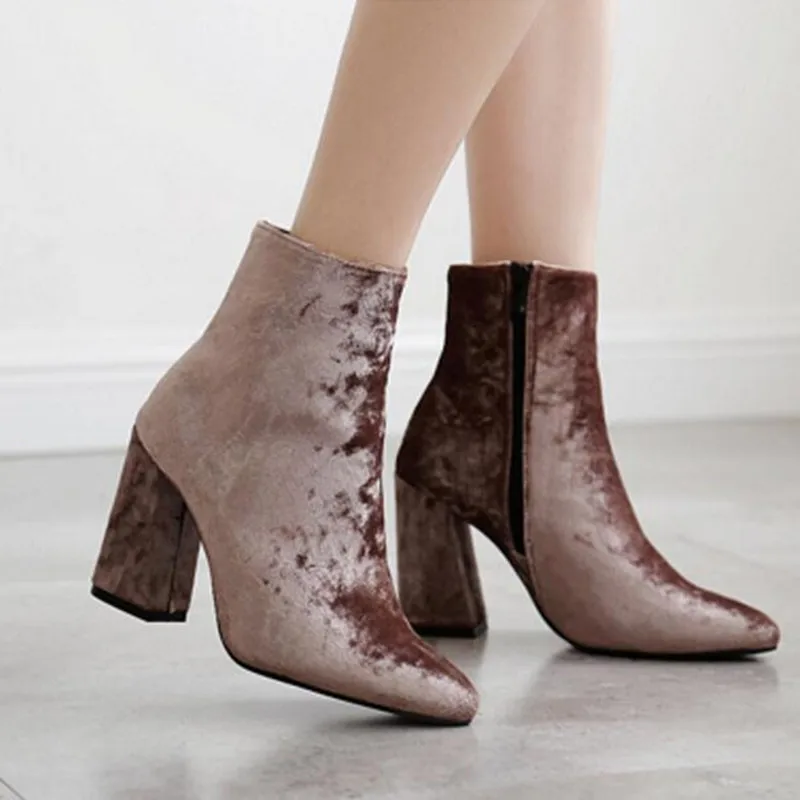 

2017 new spring Female boots high-heeled boots Velvet pointed head ankle boots boty Women Shoes Tacones Mujer topuklu bot