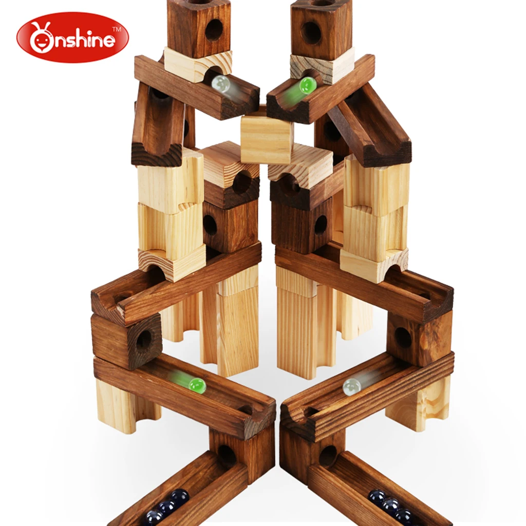 

Onshine 45 Pieces Wooden Marble Run Building Blocks Toy Training Creativity Gift Kids Birthday Presents