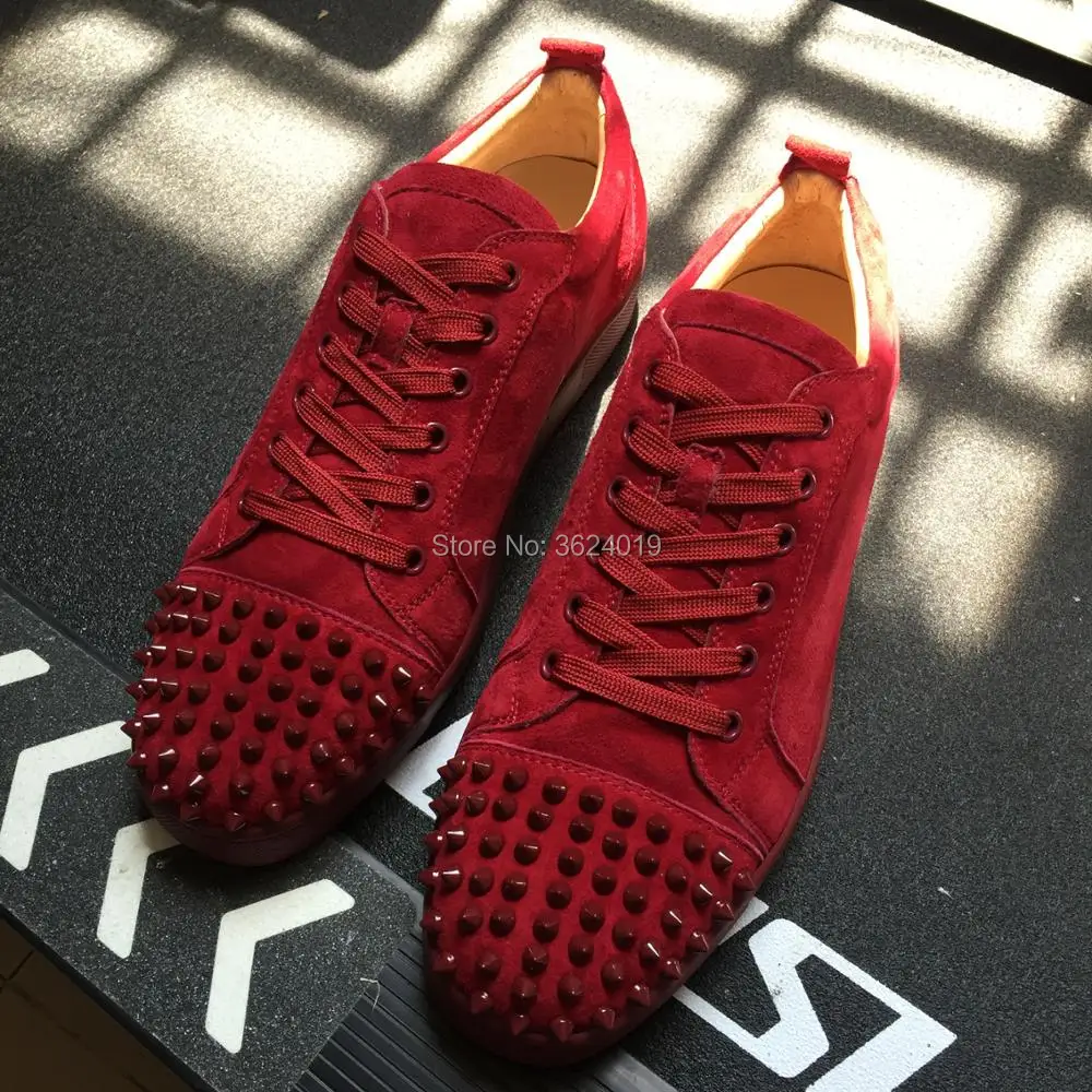 

Low Cut cl andgz shoes Red Suede Lace up Shoe Red bottoms For Man Sneakers Leather Loafers 2018 Male Footwear Spring Autumn