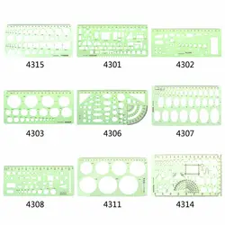 9 различных линейки зеленый пластик круги геометрический Шаблон Линейка трафарет измерительный инструмент студентов