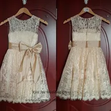 Кружевные Платья с цветочным узором для девочек, цвета шампанского, для свадьбы, настоящая фотография, с бантом, для девочек, платье подружки невесты, детские платья на выпускной
